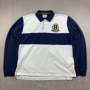 Brooks Brothers Mens Shirt XL White Blue Colorblock Rugby Polo Long Sleeve Crest
